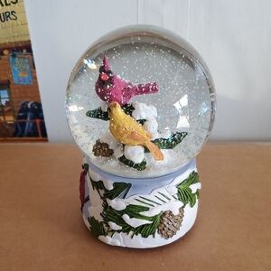 Cardinal and Finch Snow Globe And Music Box